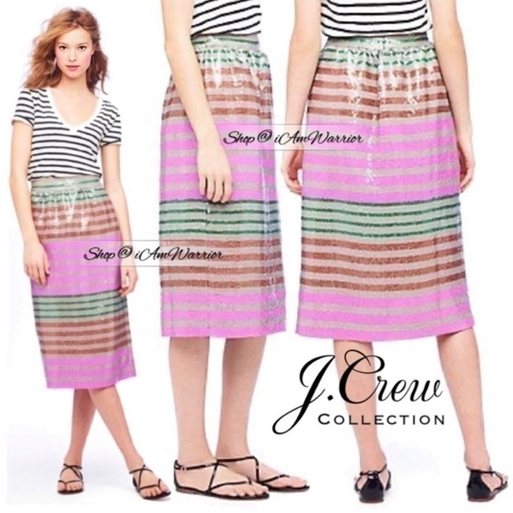 J.Crew Collection multi striped sequin midi skirt *Shop@iAmWarrior - Picture 5 of 17